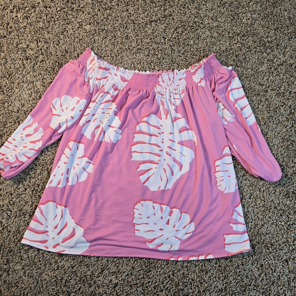 Tori Richard Designer Honolulu Pink Floral Off The Shoulder Beach Blouse Medium